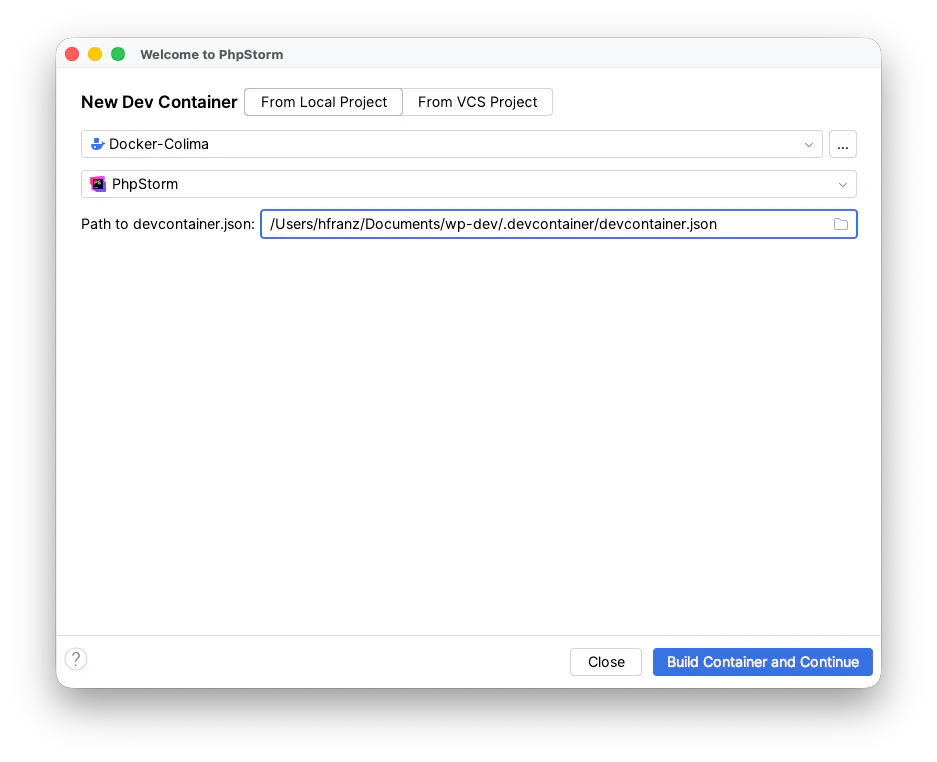 PhpStorm Dev-Container bauen