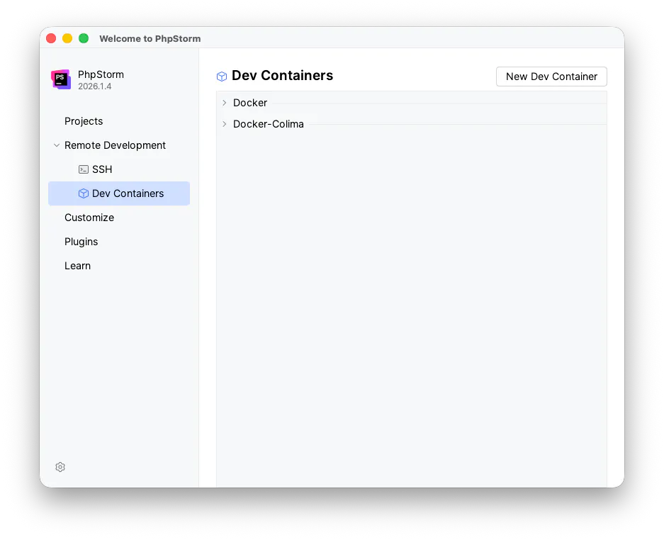 PhpStorm Dev-Container öffnen