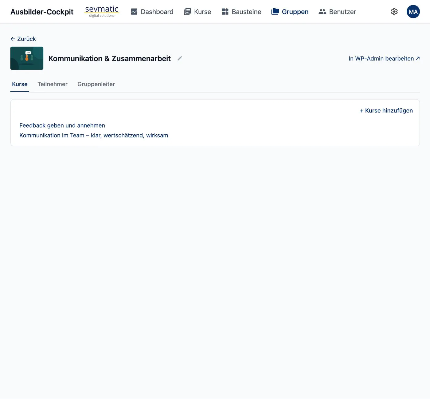 Group details: screenshot of the instructor cockpit